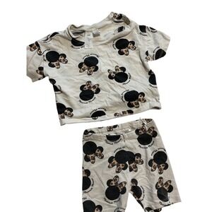 HM Disney Minnie Mouse Leopard Bow Top and Shorts Set Cream Girls 18 M